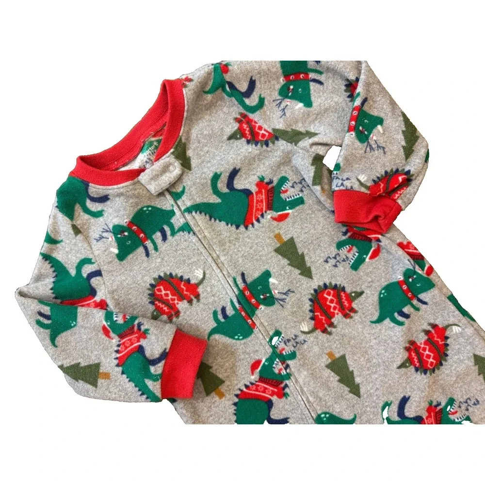 Carters Holiday Pajamas Boys 2T‎ Christmas Dinosaur Footed Fleece PJs Sleeper